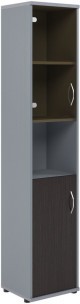 Шкаф колонка с малой глухой и стеклянной дверьми СУ-1.4(L) Венге/Металлик 406*365*1975