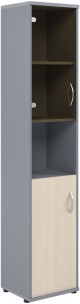 Шкаф колонка с малой глухой и стеклянной дверьми СУ-1.4(L) Клен/Металлик 406*365*1975